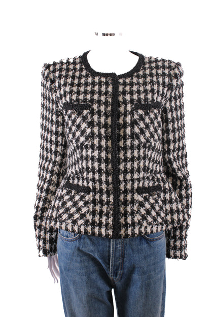 Self Portrait Check Boucle Jacket Black/ White 14 | O/S, Multicoloured