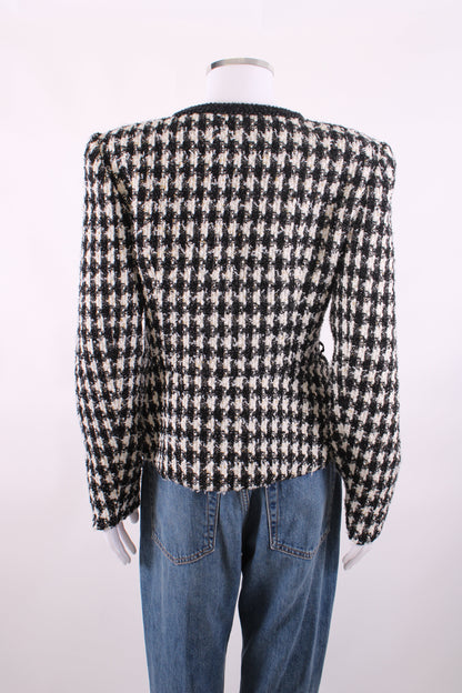 Self Portrait Check Boucle Jacket Black/ White 14 | O/S, Multicoloured