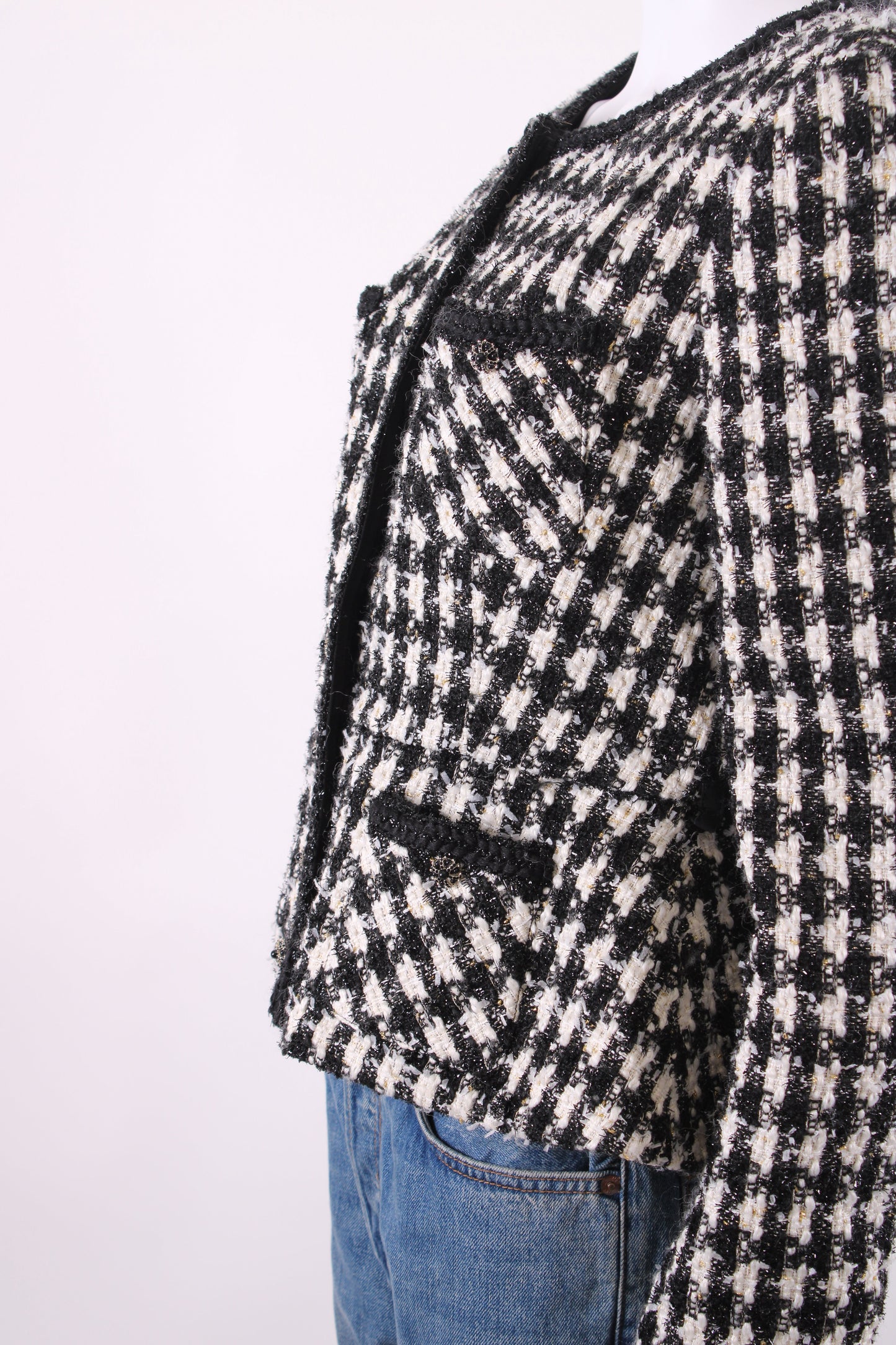 Self Portrait Check Boucle Jacket Black/ White 14 | O/S, Multicoloured