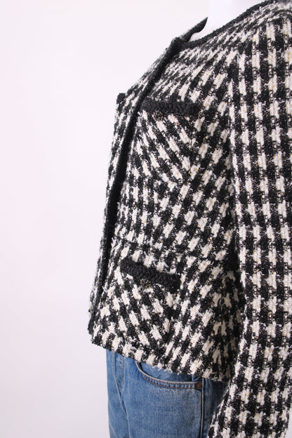 Self Portrait Check Boucle Jacket Black/ White 14 | O/S, Multicoloured