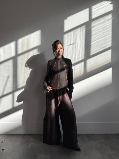 S/S 2009 Issey Miyake Pleats Please Brown Horizontal Pleated Trousers FA276: SD285(01) | Small, Brown
