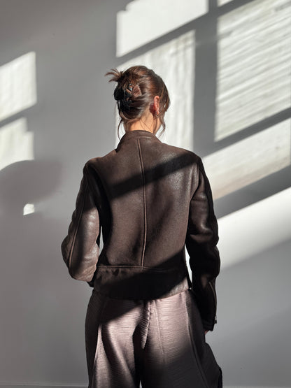 A/W 2007 Maison Margiela Shearling 5 Zip Moto Cafe Racer | Small, Brown