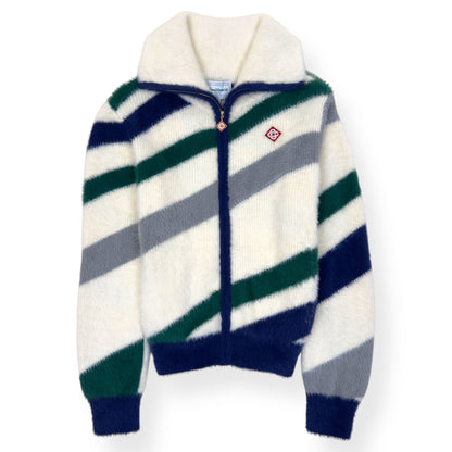 CASABLANCA FURRY STRIPED ZIP-UP JUMPER WHITE M | Medium, White
