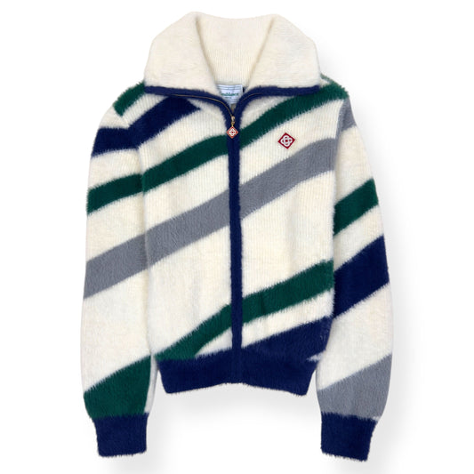 CASABLANCA FURRY STRIPED ZIP-UP JUMPER WHITE M | Medium, White
