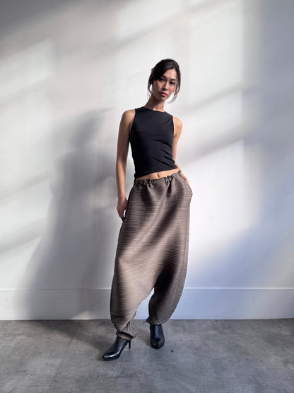 S/S 2006 Issey Miyake Pleats Please Lantern Pleated Harem Trousers FA276: SD284(01) | Small, Brown