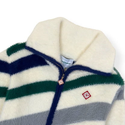 CASABLANCA FURRY STRIPED ZIP-UP JUMPER WHITE M | Medium, White