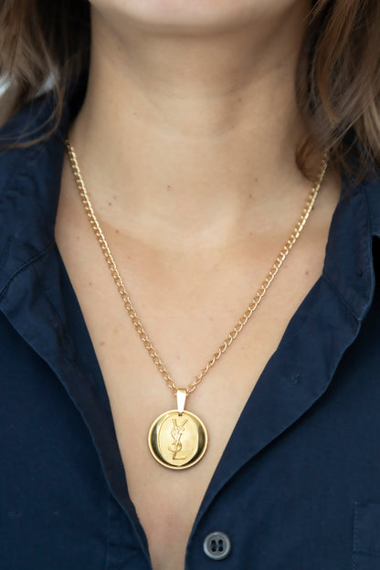 VT Rework: YSL Vintage Button Gold Curb Chain Necklace