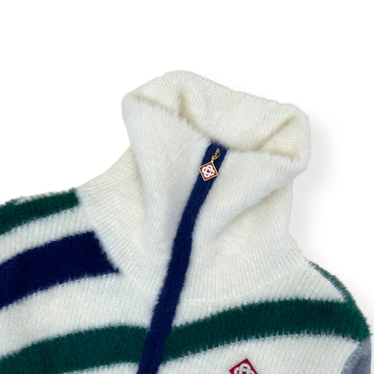 CASABLANCA FURRY STRIPED ZIP-UP JUMPER WHITE M | Medium, White
