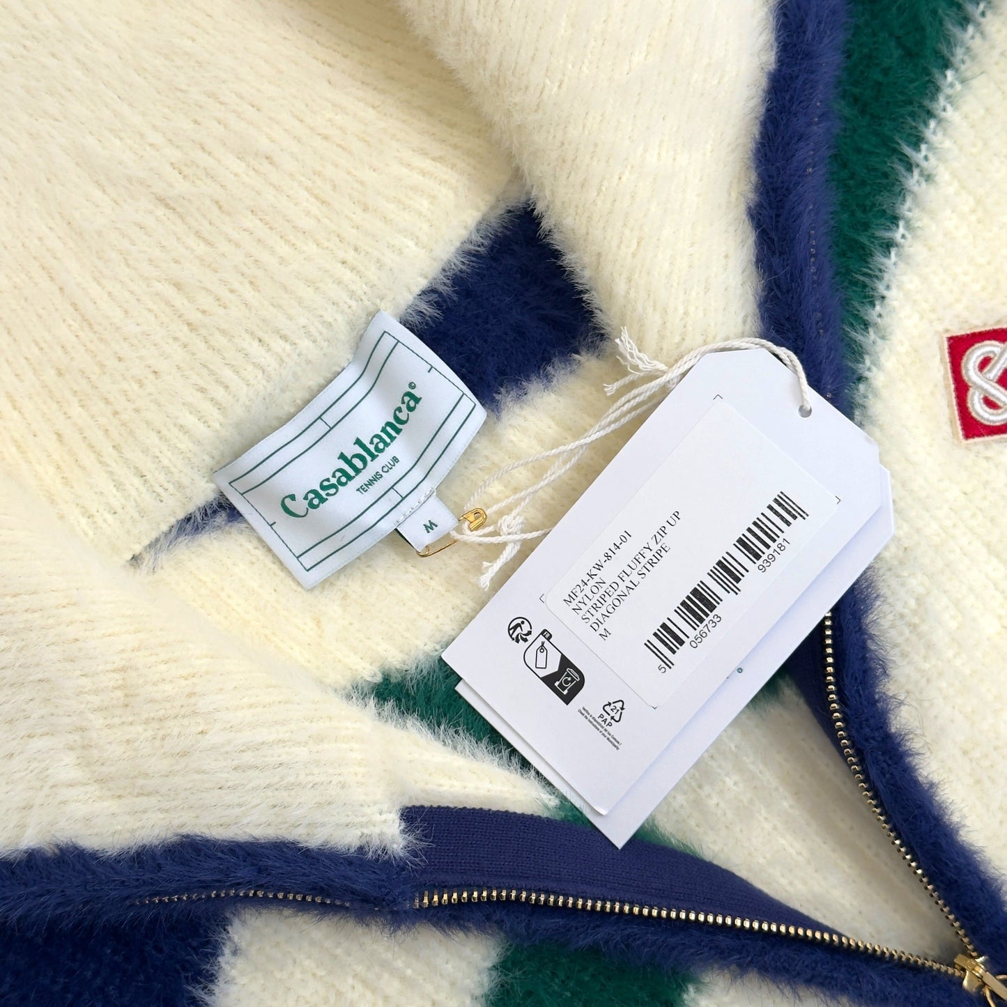 CASABLANCA FURRY STRIPED ZIP-UP JUMPER WHITE M | Medium, White