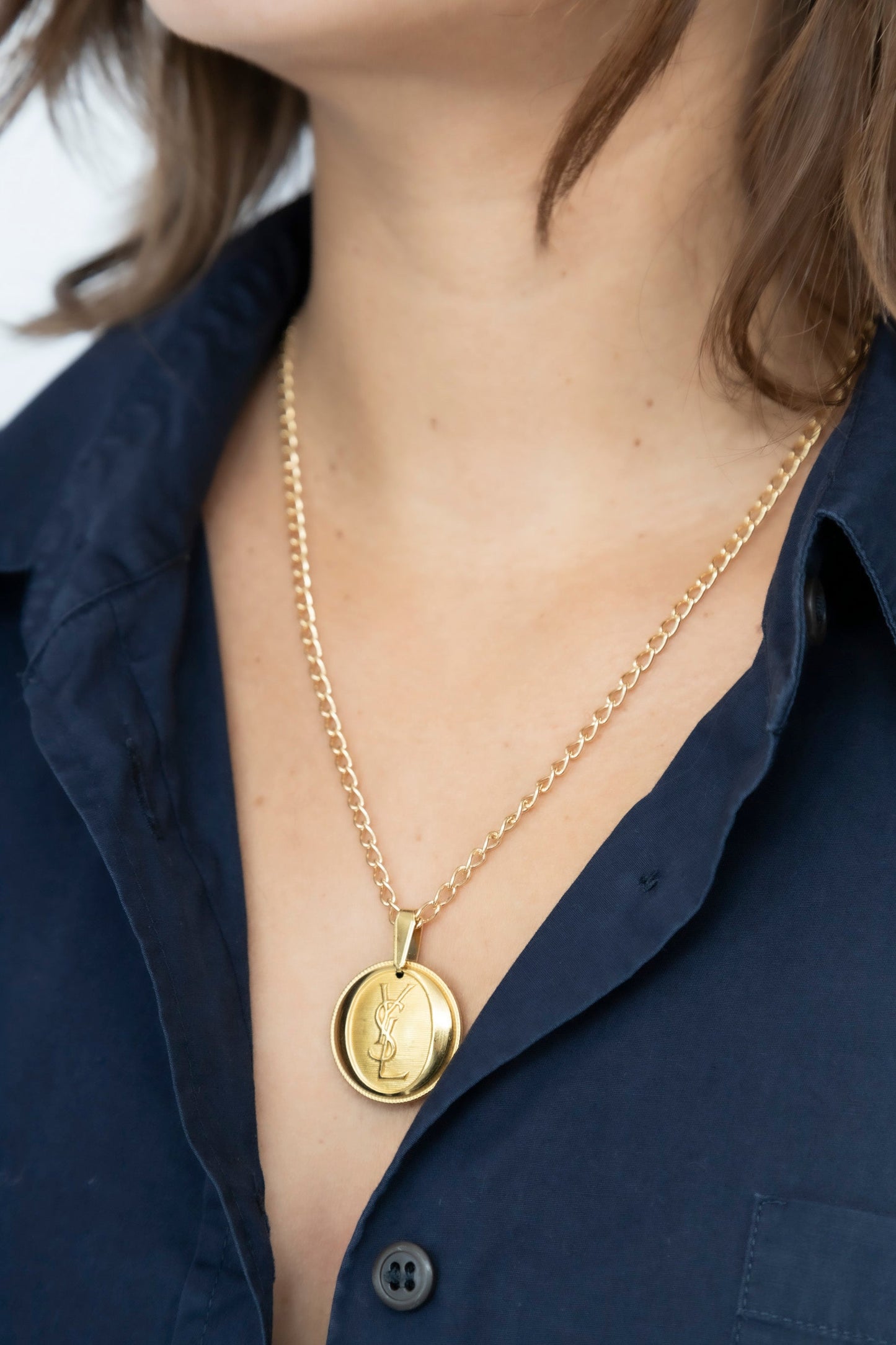 VT Rework: YSL Vintage Button Gold Curb Chain Necklace