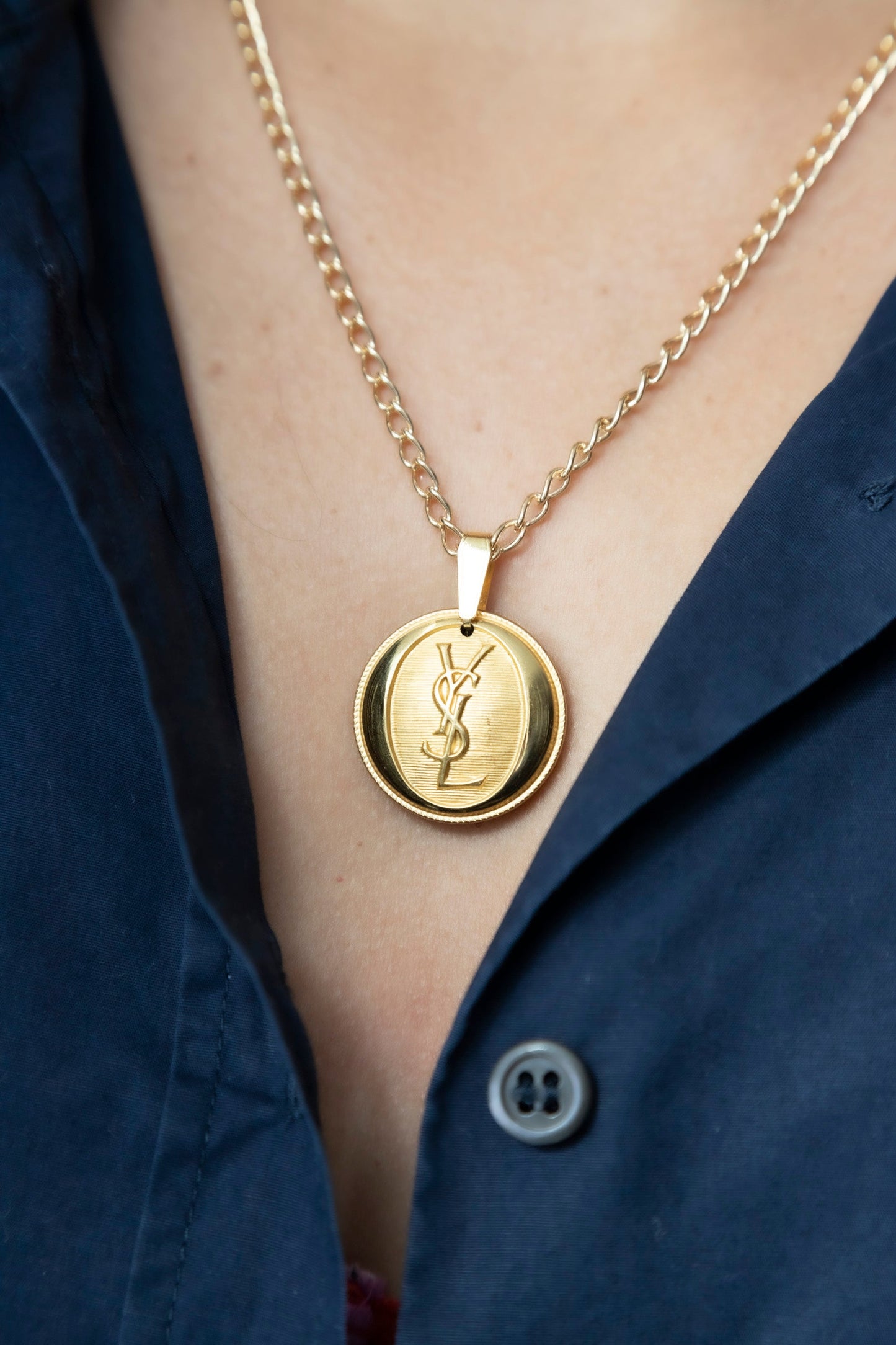 VT Rework: YSL Vintage Button Gold Curb Chain Necklace