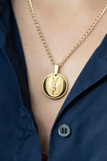 VT Rework: YSL Vintage Button Gold Curb Chain Necklace - Known Source