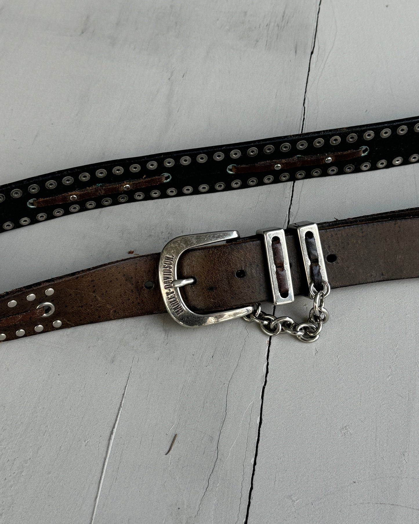 Harley Davidson Leather Studded Belt - W32-36"