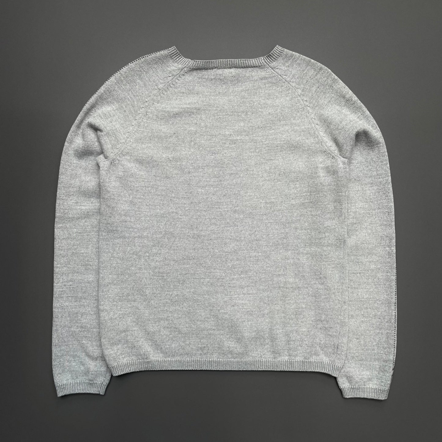 Armani Jeans Light Grey 00s Contrast Stitch Knit Jumper | Small, Grey