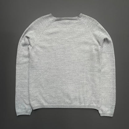 Armani Jeans Light Grey 00s Contrast Stitch Knit Jumper | Small, Grey