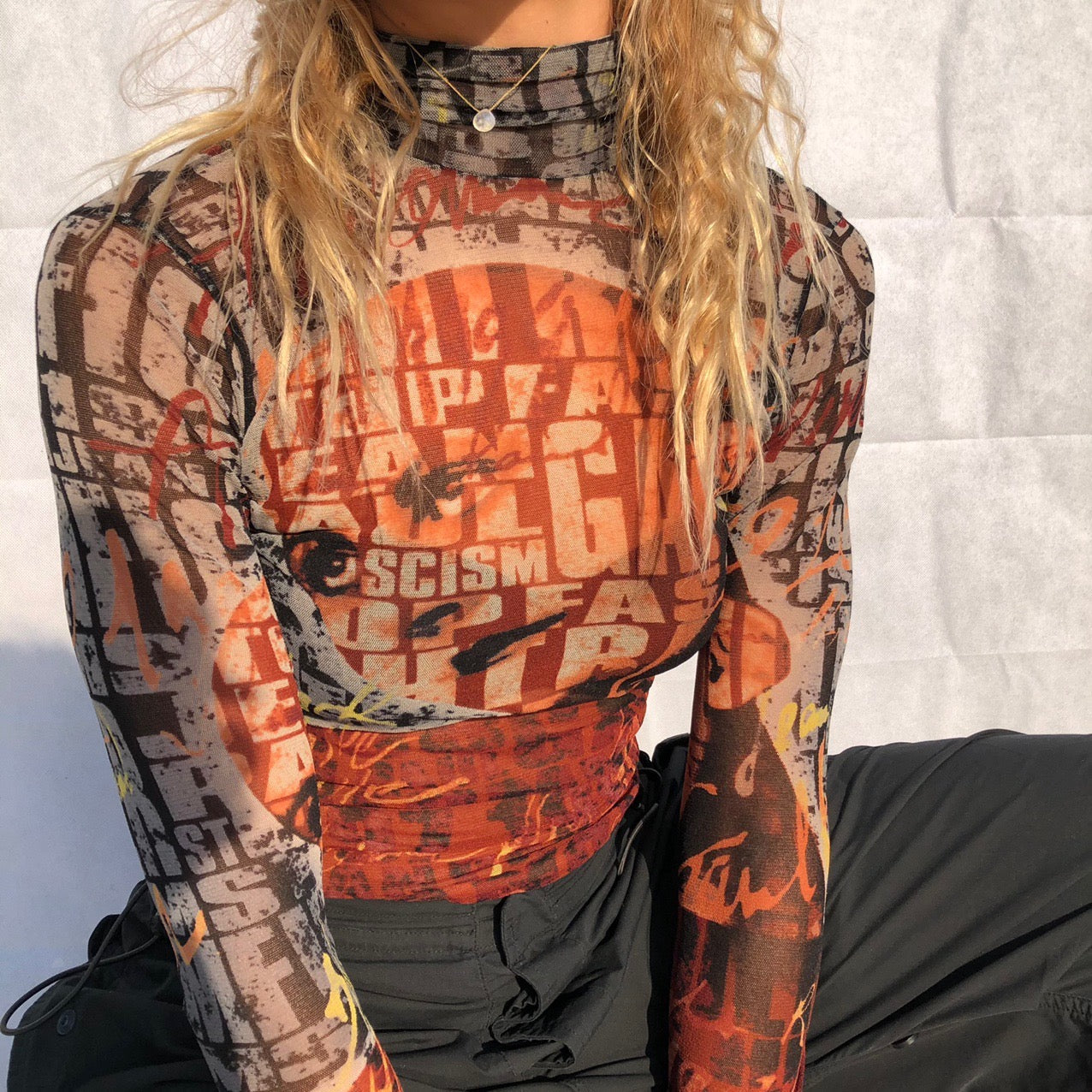 Vintage Jean Paul Gaultier JPG Mesh Top with Fight Racism Print | Default Title, Multicolour