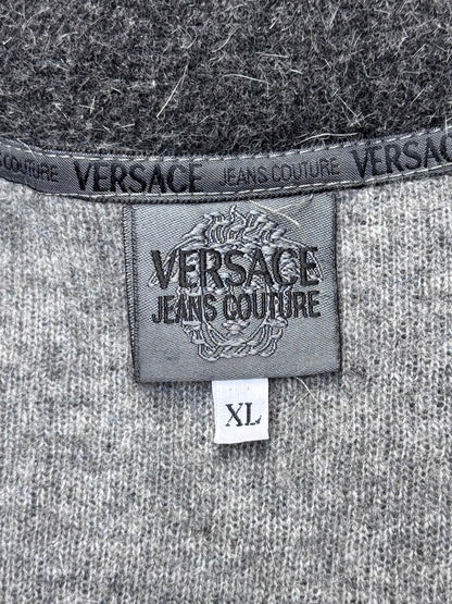 90s Versace Jeans Couture Grey Wool Hooded Cardigan
