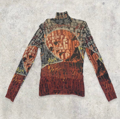 Vintage Jean Paul Gaultier JPG Mesh Top with Fight Racism Print | Default Title, Multicolour