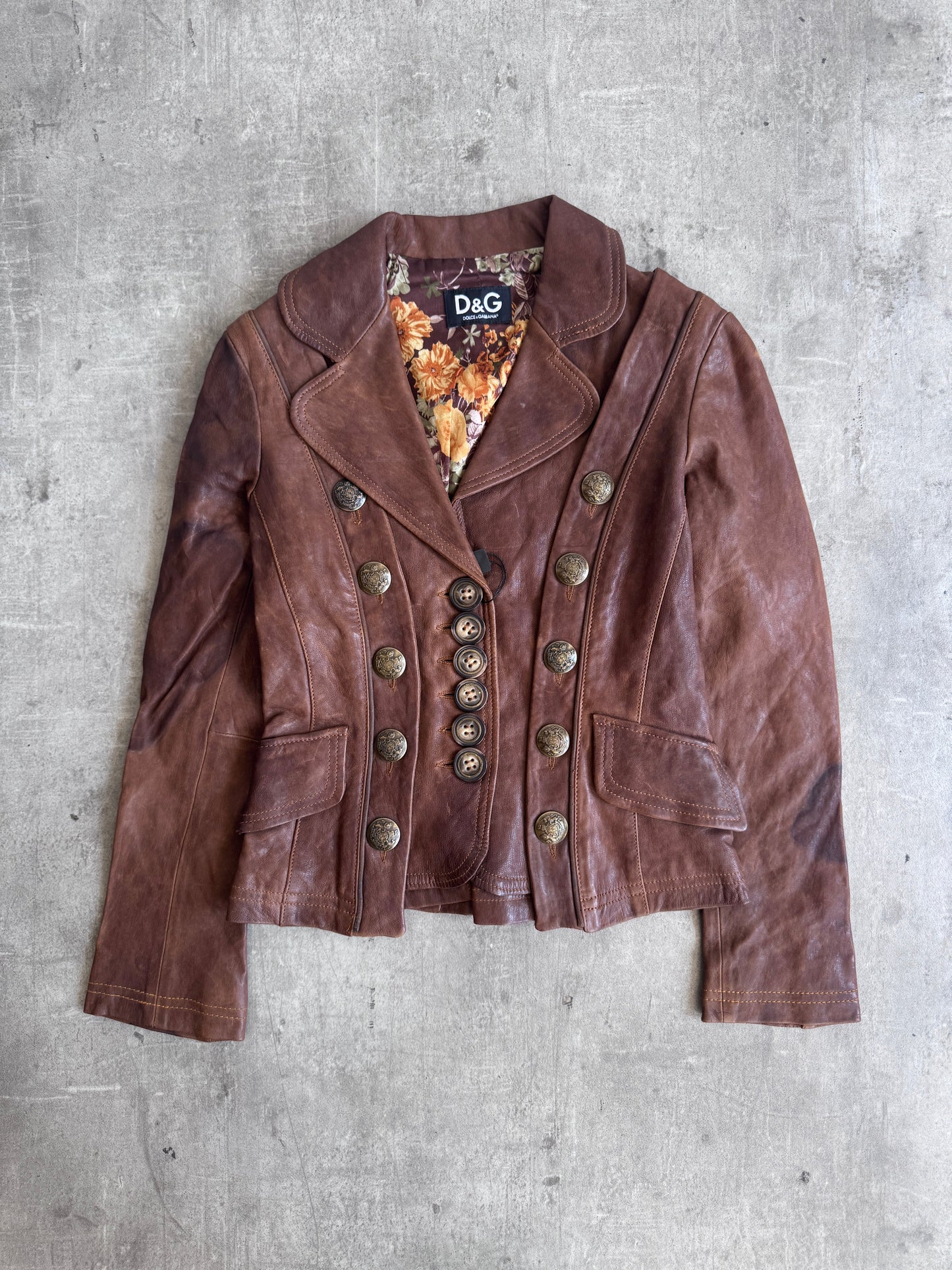 2000 Dolce & Gabbana Deadstock Military Stye Brown Leather Jacket | Default Title, Multicoloured