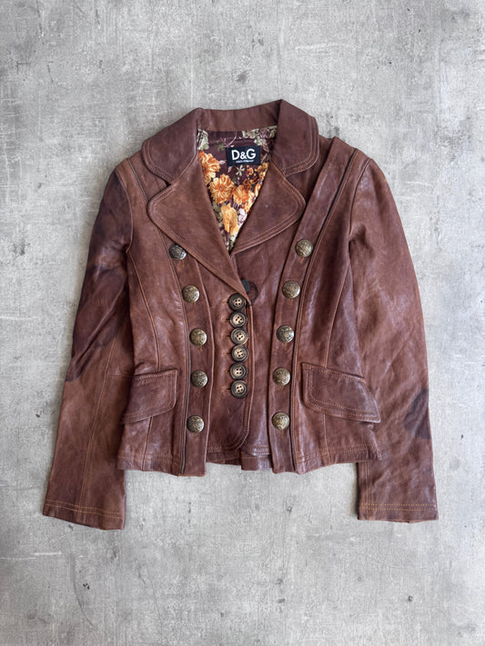 2000 Dolce & Gabbana Deadstock Military Stye Brown Leather Jacket SC: 5782