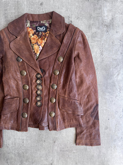 2000 Dolce & Gabbana Deadstock Military Stye Brown Leather Jacket | Default Title, Multicoloured