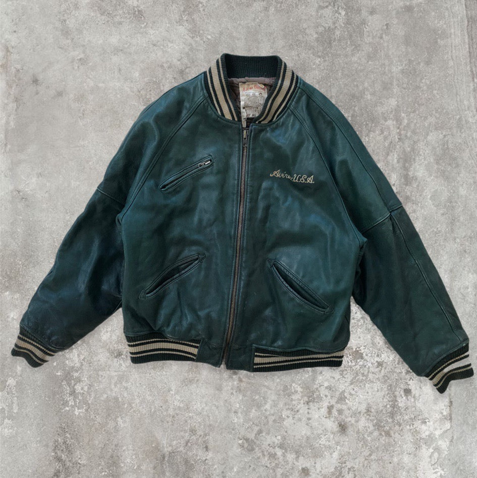 Vintage Avirex Spell-out Green Leather Bomber Jacket / Varsity Jacket | Default Title, Green