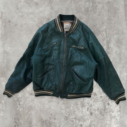 Vintage Avirex Spell-out Green Leather Bomber Jacket / Varsity Jacket | Default Title, Green