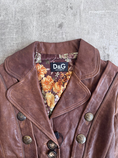 2000 Dolce & Gabbana Deadstock Military Stye Brown Leather Jacket | Default Title, Multicoloured