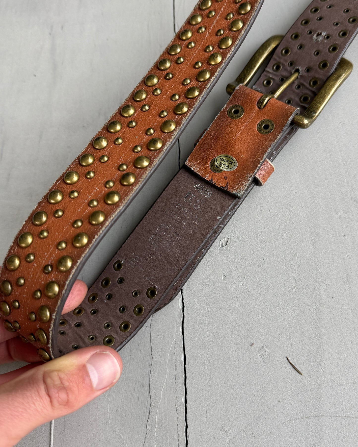Studded Leather Belt - W30-34"