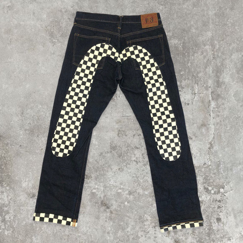 Evisu White and Black Checkered Daicock Japanese Selvedge Denim Jeans | Default Title, Multicoloured