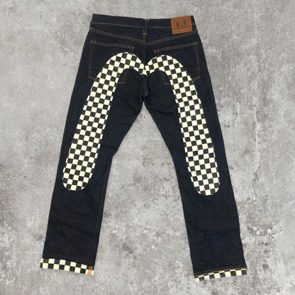 Evisu White and Black Checkered Daicock Japanese Selvedge Denim Jeans | Default Title, Multicoloured