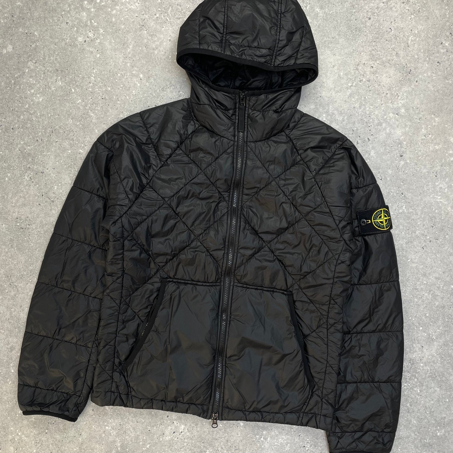 Stone Island Black Quilted Micro Yarn Hooded Jacket | Small, Black