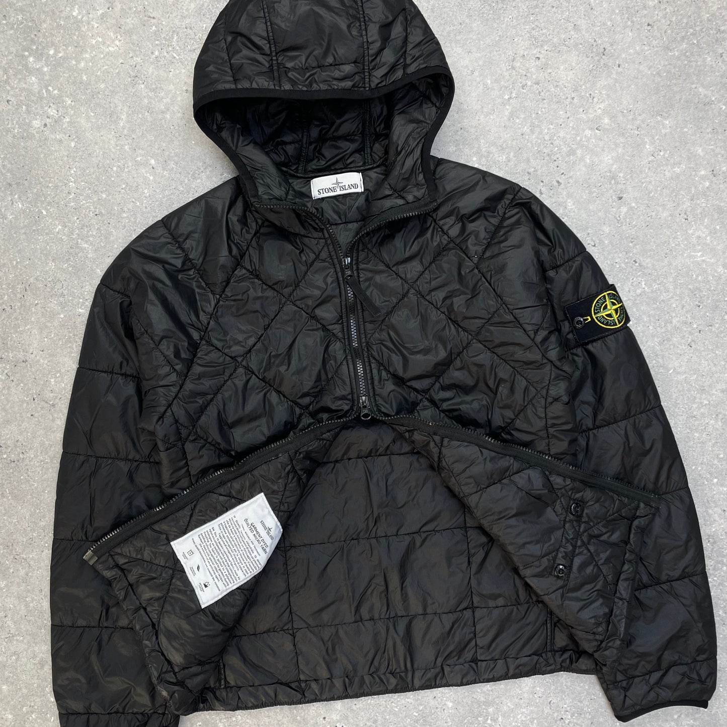 Stone Island Black Quilted Micro Yarn Hooded Jacket | Small, Black