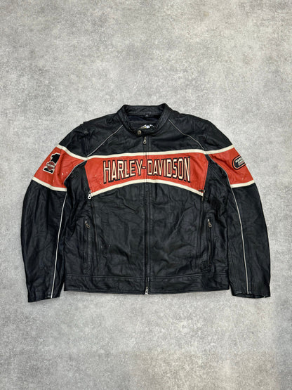 Harley Davidson Logo Embroidered Leather Racing Jacket