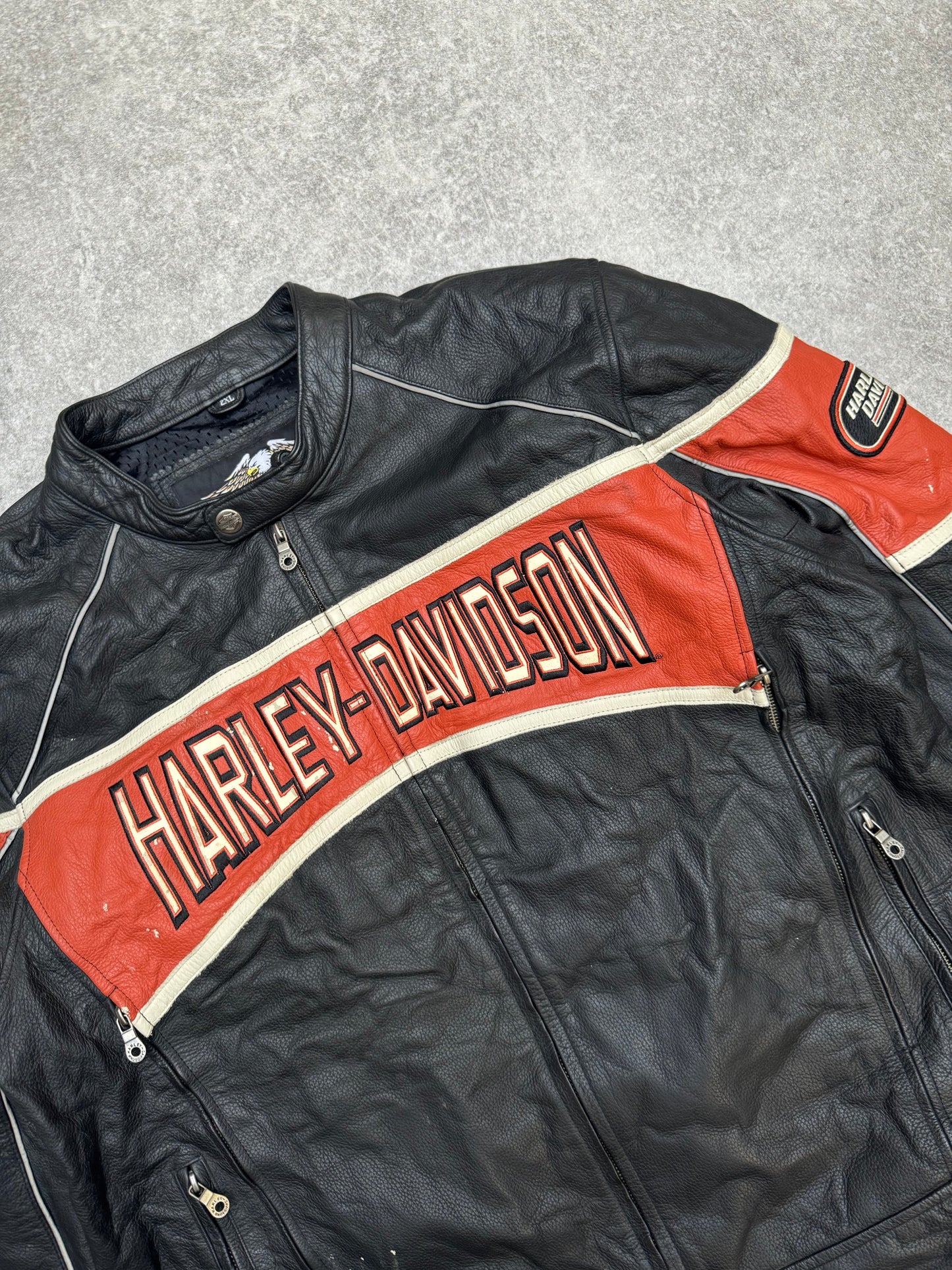 Harley Davidson Logo Embroidered Leather Racing Jacket