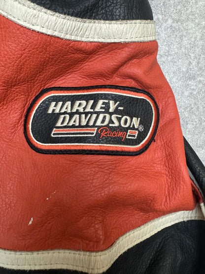 Harley Davidson Logo Embroidered Leather Racing Jacket