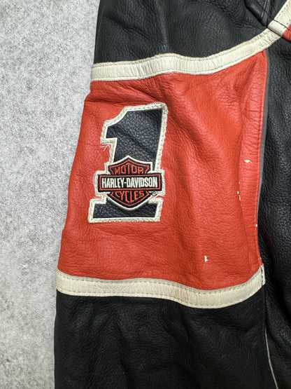 Harley Davidson Logo Embroidered Leather Racing Jacket