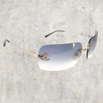Chanel Sunglasses - Rimless Diamanté with Baby Blue Gradient Lens | O/S, Blue
