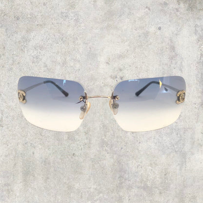 Chanel Sunglasses - Rimless Diamanté with Baby Blue Gradient Lens | O/S, Blue
