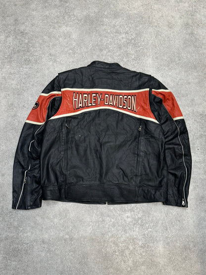 Harley Davidson Logo Embroidered Leather Racing Jacket