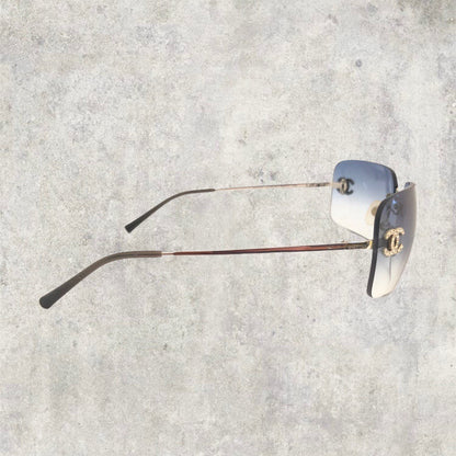 Chanel Sunglasses - Rimless Diamanté with Baby Blue Gradient Lens | O/S, Blue