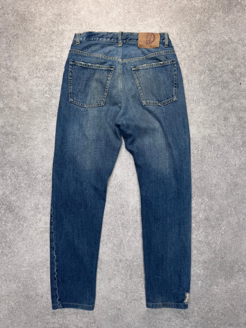 Karakuri Koi Embroidered Distressed Denim Blue Jeans