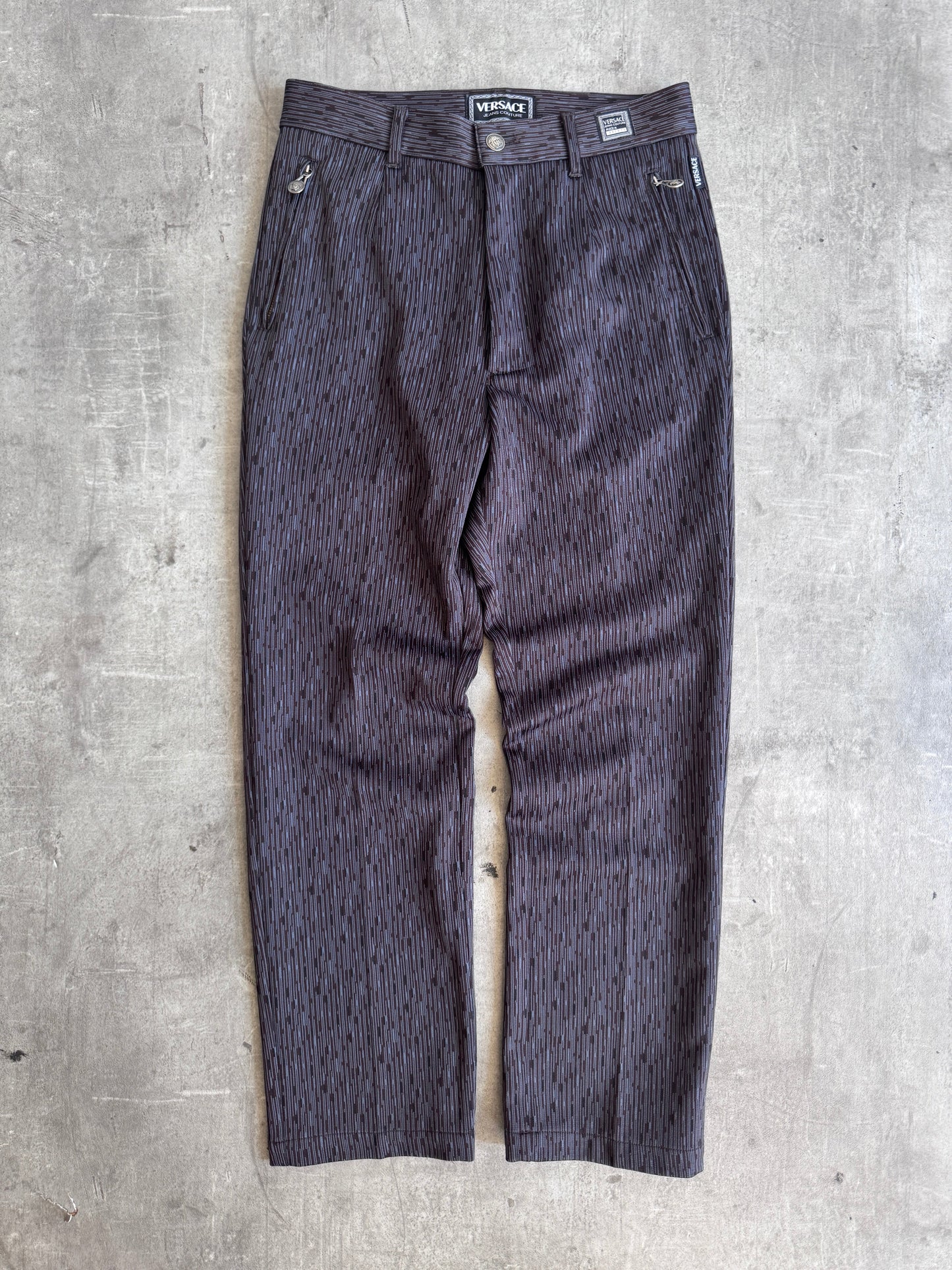1990's Versace Salt & Pepper Fleck Pleated Trousers | Medium, Red