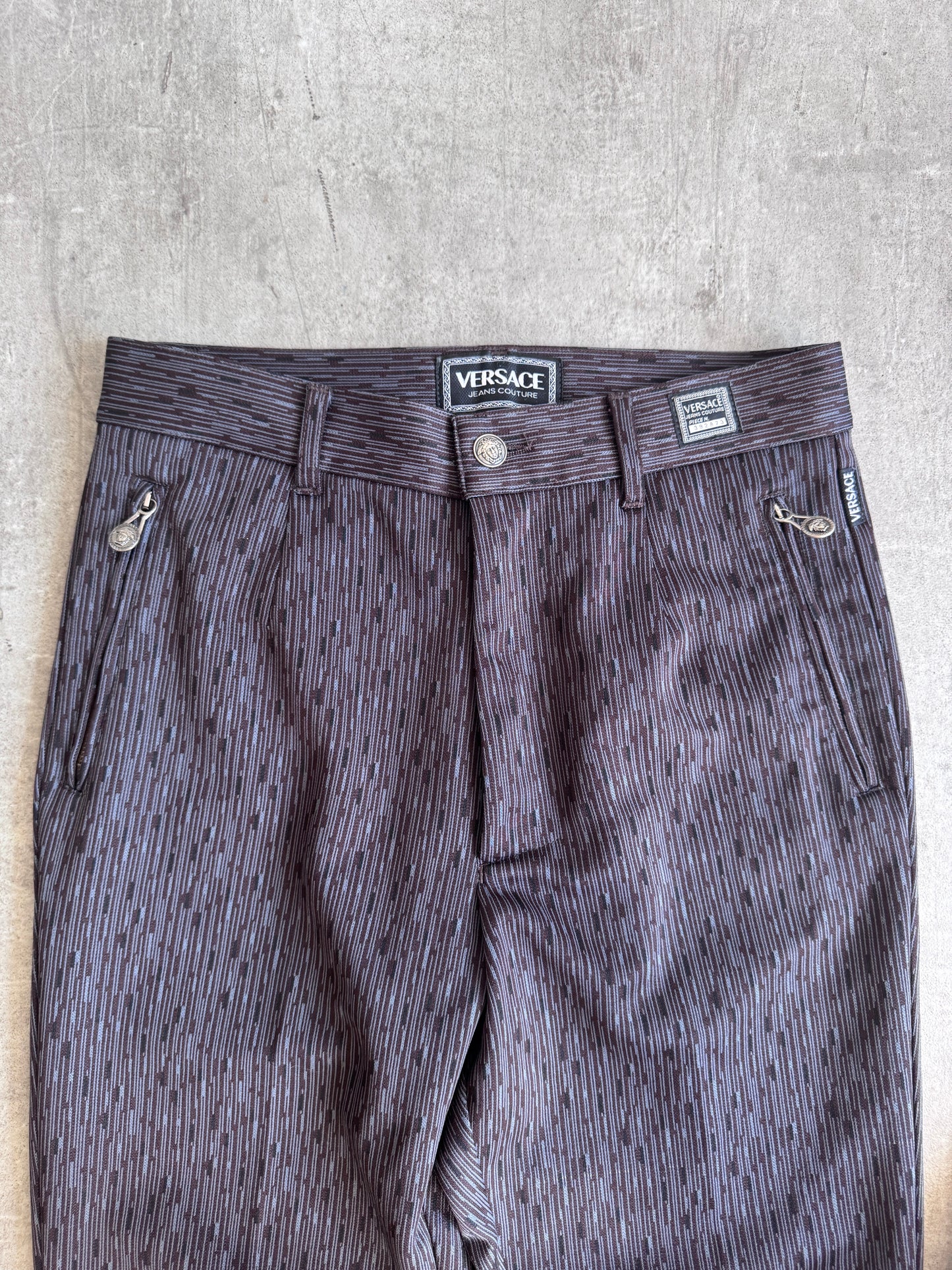 1990's Versace Salt & Pepper Fleck Pleated Trousers | Medium, Red