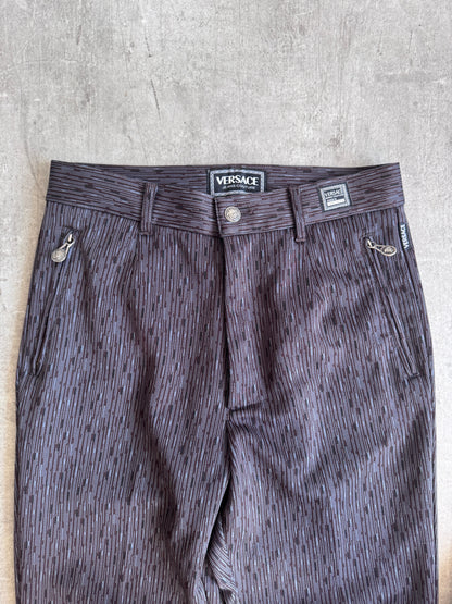 1990's Versace Salt & Pepper Fleck Pleated Trousers | Medium, Red