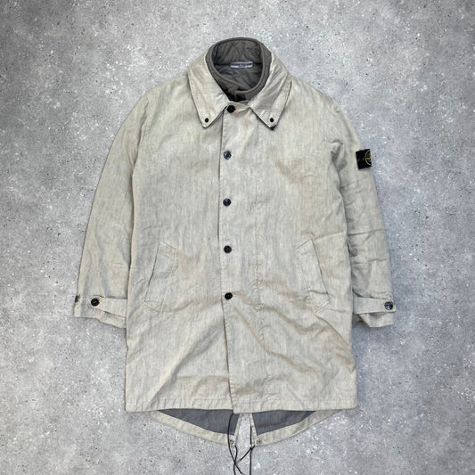 Stone Island Grey Trench Coat w/ Detachable Liner & Concealed Hood AW04 | Medium, Grey