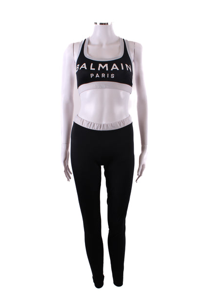 Balmain Crop Top & Leggings Co-ord Black/White 38 | XS, Black