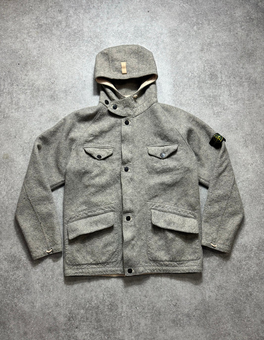 S/S 1988 Stone Island Wool Grey Hooded Jacket