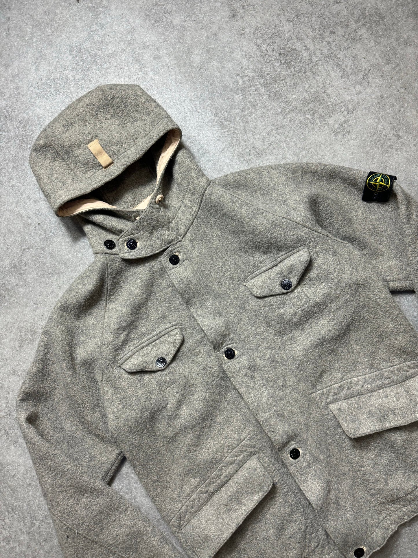 S/S 1988 Stone Island Wool Grey Hooded Jacket