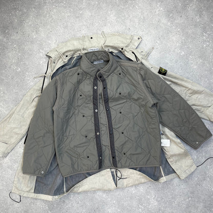 Stone Island Grey Trench Coat w/ Detachable Liner & Concealed Hood AW04 | Medium, Grey